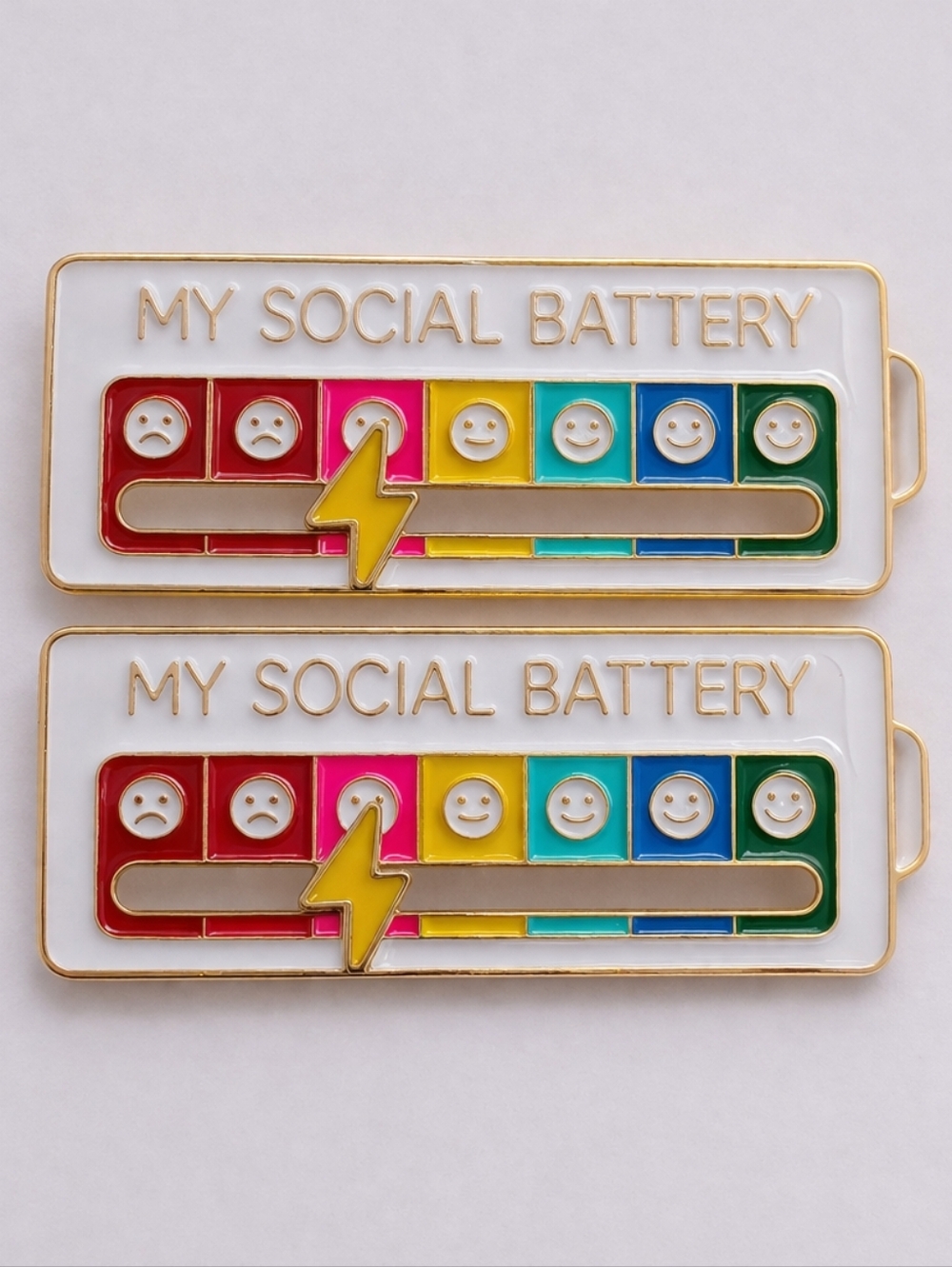 My Social Battery Enamel Pin Funny Introvert Mood Pin Set (Set of 2) White